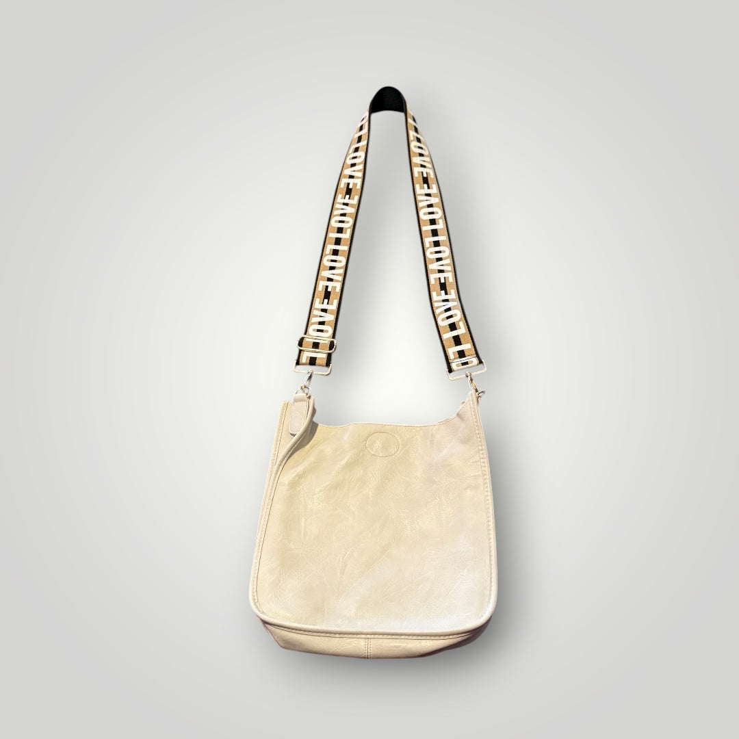 Beige Crossbody Bag with “LOVE” Strap